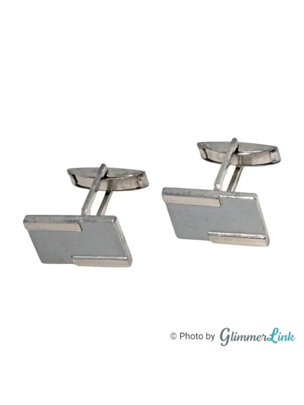 Vintage Rectangular Textured Mid Century Silver Tone Cufflinks